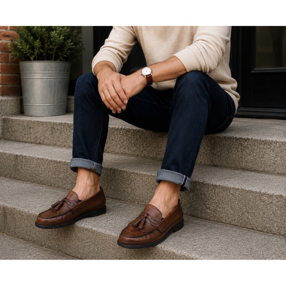 Dockers Sinclair Kiltie Tassel Loafers Mens Brown Leather Slip On Shoes Sz 10.5 - Picture 2 of 9